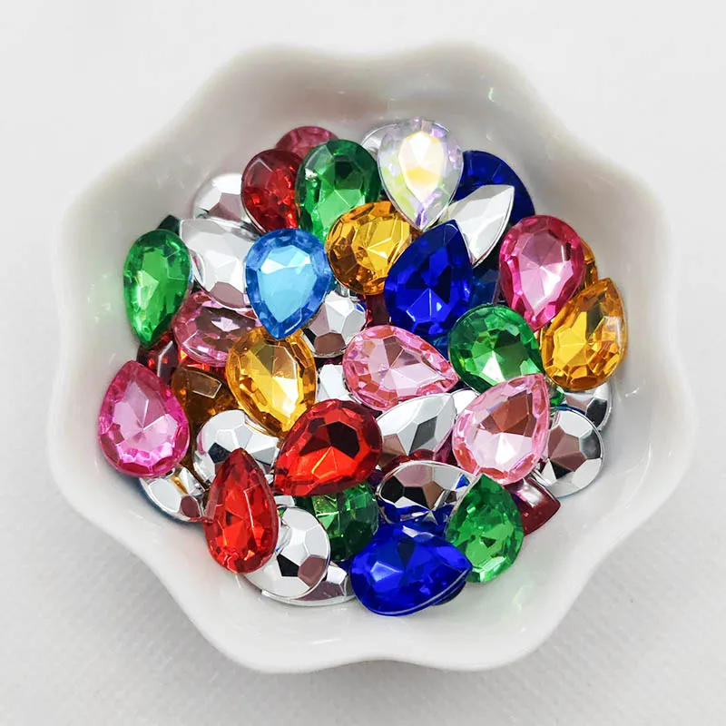80pcs colorful pointed bottom droplet shaped acrylic, suitable for nail art, formal wear, and DIY jewelry making