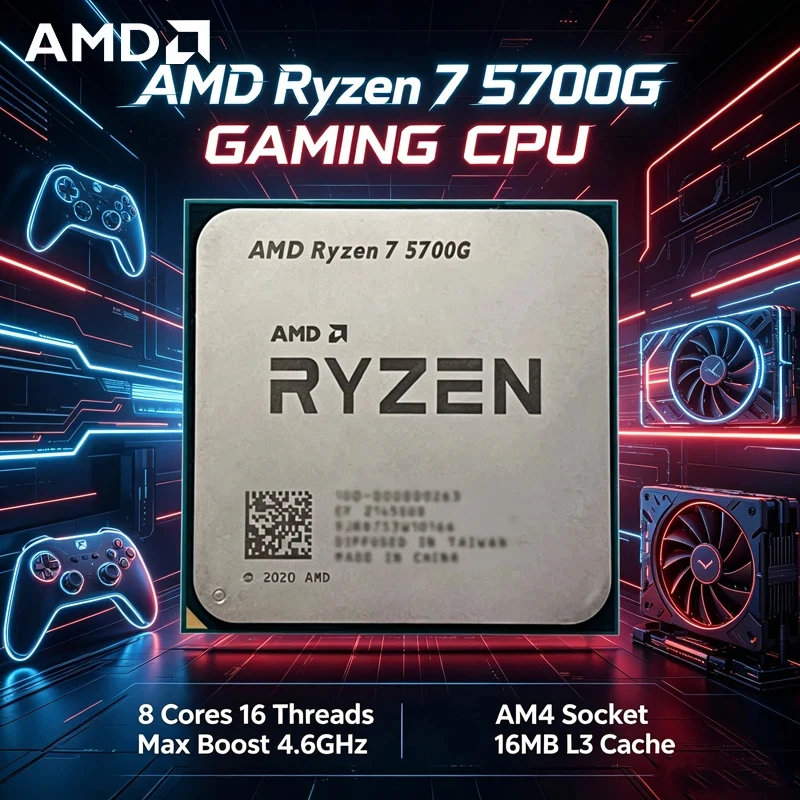 Procesador AMD Ryzen 7 5700G, 8 Núcleos, 16 Subprocesos, 4.6GHz Boost, 16MB Caché L3, Socket AM4, CPU para Juegos Sin Embalaje Minorista