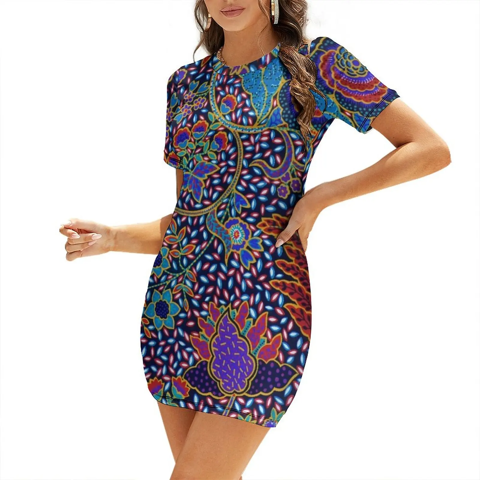 

Tahitian Island Style Exotic Pattern Short Sleeved Dress women's summer jumpsuit birthday dress