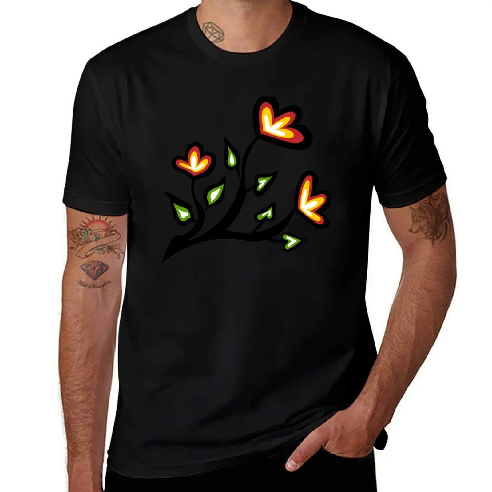 Four Directions Beadwork Flower Indigenous WAWEZHI CANADA T-Shirt Plus Size Basic Cotton T-Shirt