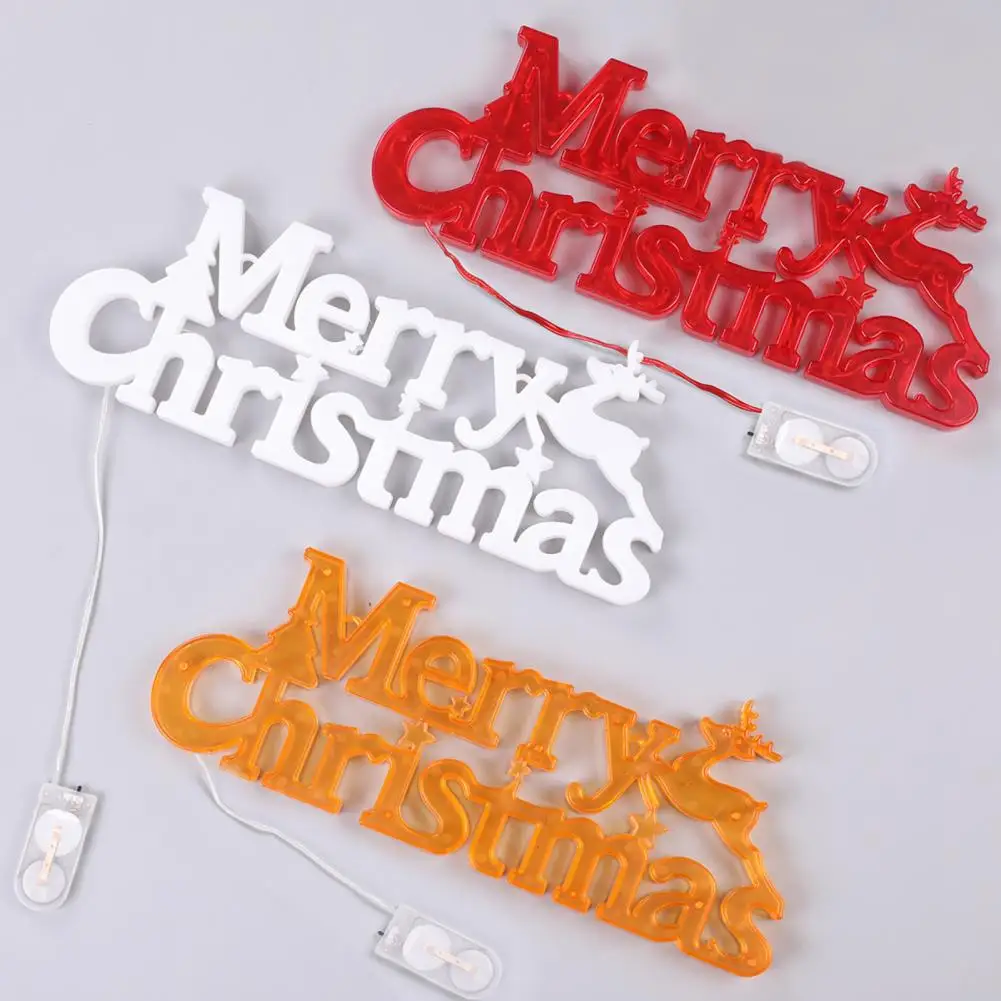 Christmas Fairy Light Decorative Warm Yellow Light Lovely Merry Christmas Letter Modeling Wreath Lamp Party Decor For Xmas Tree