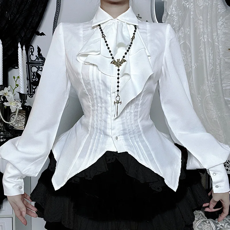 

Gothic Shirt White Long Sleeveless Sexy Slim Tees New Goth Grunge Punk Lolita Elegant Sweet Halloween Woman Cosplay Clothing