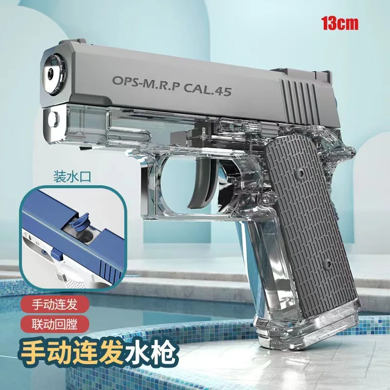 Pistola de agua Manual Glock, pistola de agua para niños, remandrinado automático, PULVERIZADOR DE AGUA DE RANGO Ultra largo, juguete de pistola de agua para niños