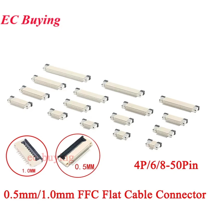 10PCS 0.5mm/1.0mm Upper Top Contact Type Socket FPC FFC Flat Cable Connector 4P 5P 6P 8P 10P 12P 14P 16P 20P 22P 24P 30P 34P 40P
