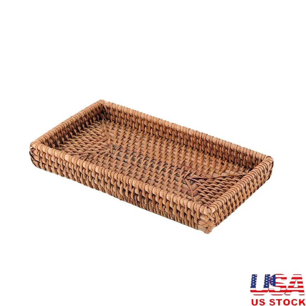 

Durable Woven Rattan Bathroom Cosmetic Toiletry Tray Elegant Storage Organizer Daily Essentials Countertop Decor