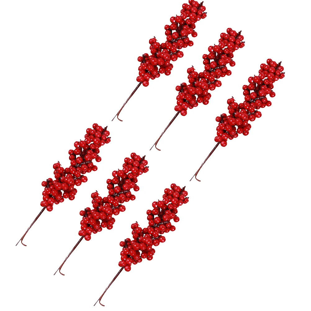 

6pcs Simulation Berries Christmas Decorations Red Berry Tree Accessories Artificial Flowers Holiday ornaments