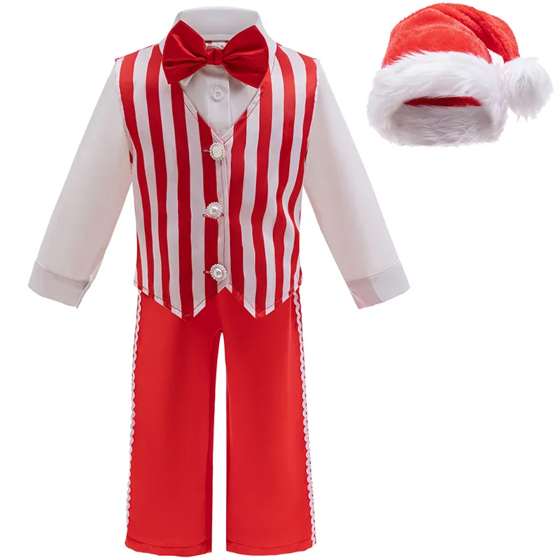 2025 New Children\'s Christmas Costumes Children\'s Striped Gentleman Suit Carnival Christmas Stage Costumes Baby New Year Clothes