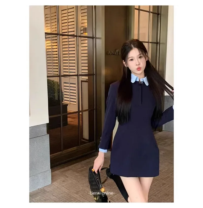 Gefälschte Zweiteilige Sets Mode Patchwork Langarm Bluse Kleider für Frauen High Street Trendy Elegante Dünne Hemden Minikleid