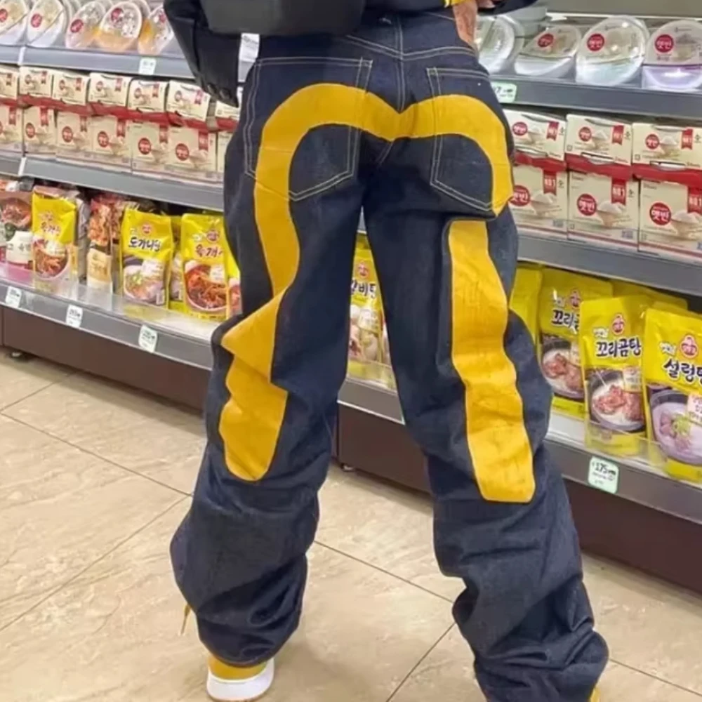 

European American autumn and winter hip-hop jeans men and women same style printed M pattern fashion high street trendy pants