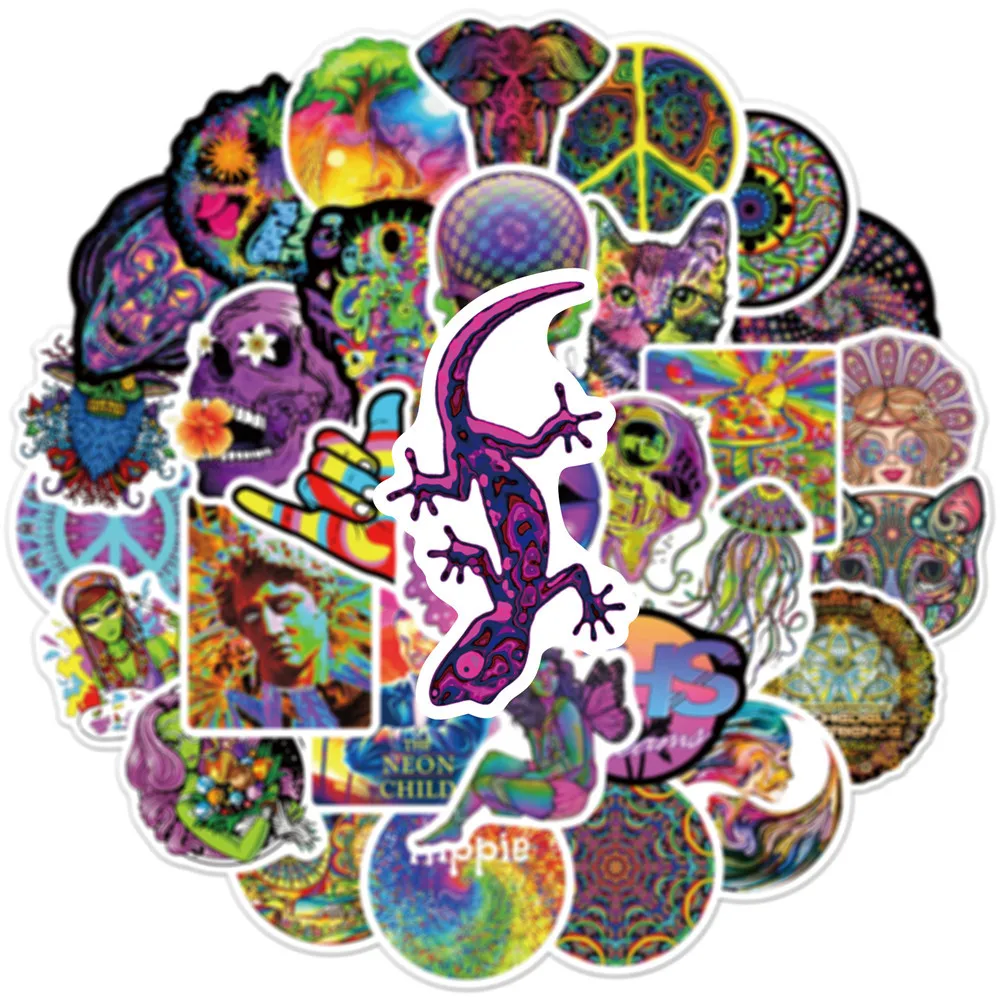 50Pcs Stoner Psychedelic Stickers Vinyl Waterproof  Trippy Stickers Dazzling Decals DIY Stickers Scrapbooking Phone Sticker