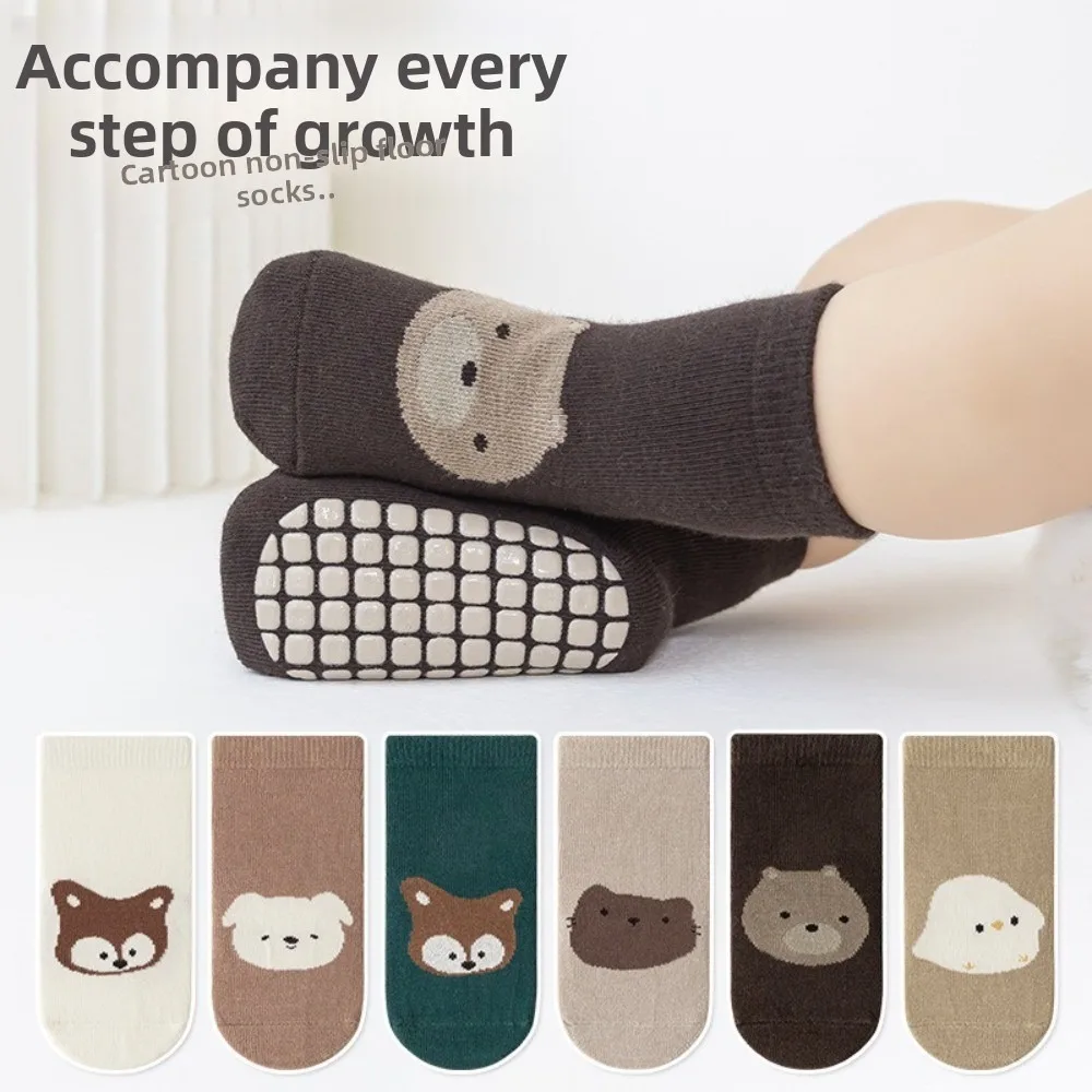 

6 Pairs Cute Fox Pattern Floor Socks Bear Pattern Breathable Cartoon Pattern Socks Comfortable Anti-Slip Toddler Socks Toddlers