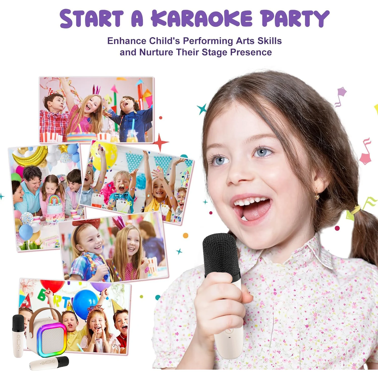 2024 Hot Sale Microphone K12 Electronics RGB Kids Portable Wireless Karaoke Microphone Speaker For Home KTV