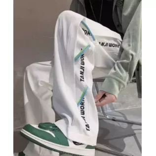 

Мужские повседневные брюки из белого ледяного шелка: летний дизайн, спортивные, прямые, свободные, широкие штанины, быстросохнущие, длинные, удобные, универсальные