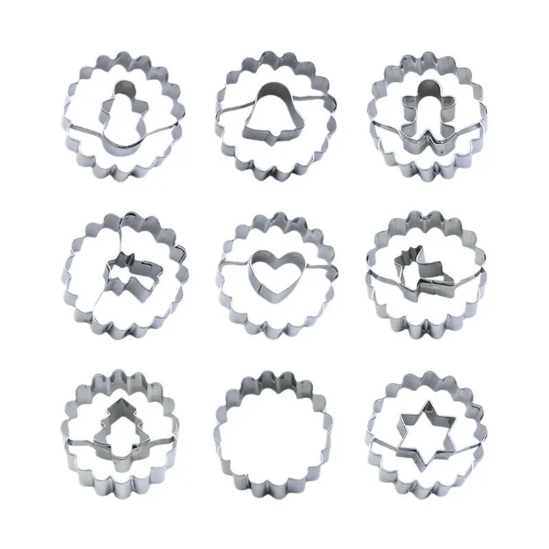 9pcs/set Stainless Steel Easter Cookie Mold Jam Hollowed Out Flip Sugar Cookies Christmas Cutting Mold Baking Tools