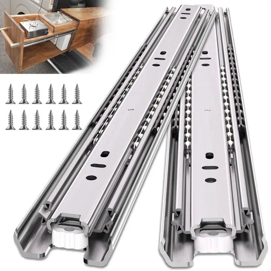 

1 Pair 200 Lbs Heavy Duty Drawer Slides,8 10 12 14 16 18 20 22 24 26 28 30 32 34 36 38 40 Inch Full Extension Ball Bearing Rails