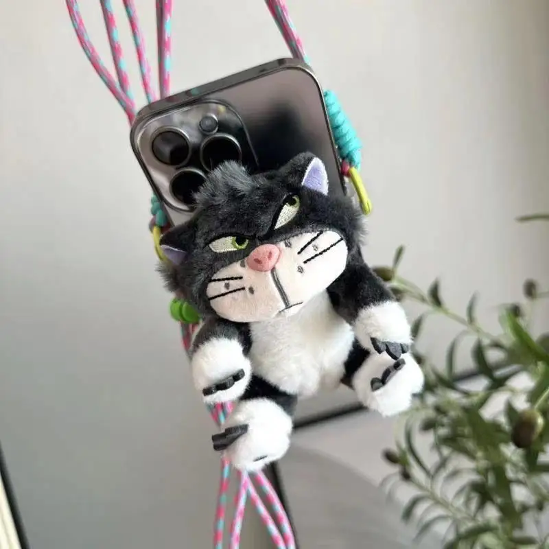 New Anime Cartoon Lucifer Cat Plush Doll Phone Back Clip Phone Case Crossbody Rope Portable Outdoor Anti Loss Safety Rope