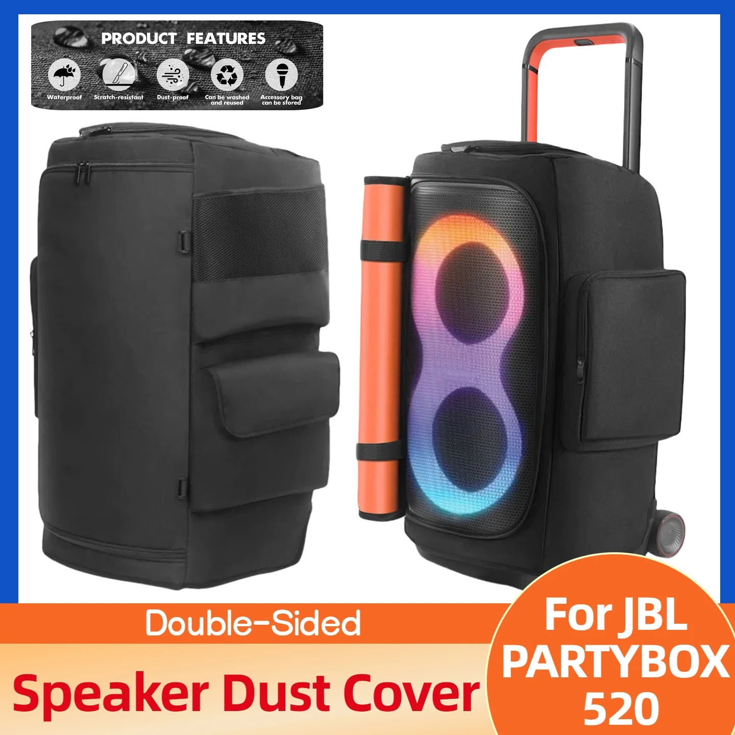 Copertura per il trasporto dell'altoparlante Copertura protettiva per altoparlante imbottita antiscivolo Resistente all'usura Borsa per altoparlante bifacciale per JBL PARTYBOX 520