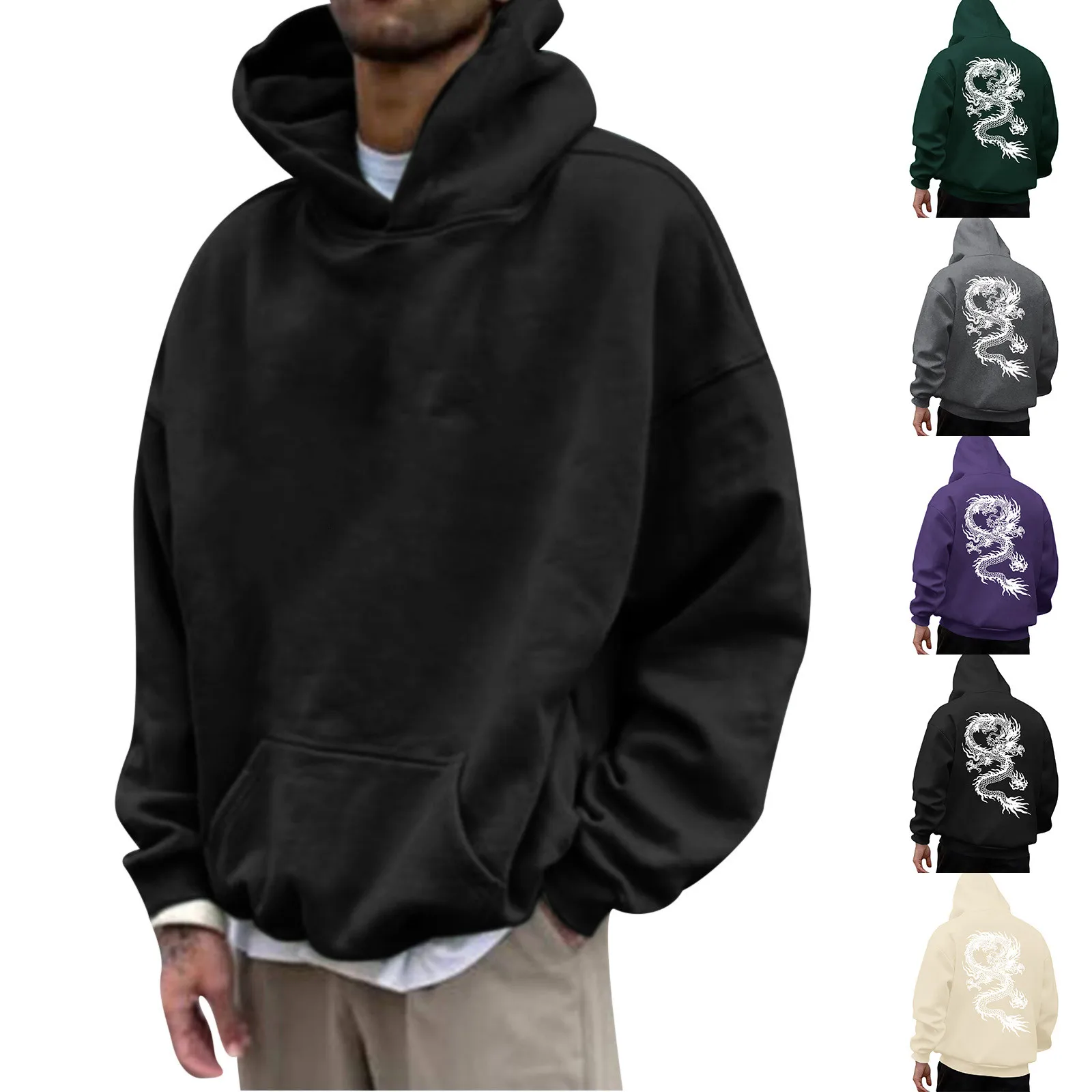 

Men Hoodie Autumn Winter Sweatshirts Hip Hop Solid Color Hooded