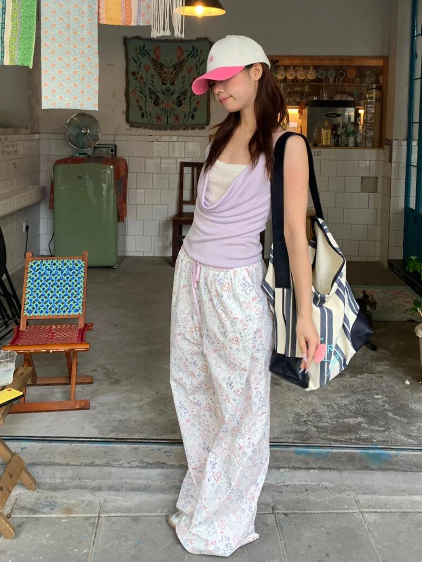 السراويل النسائية الأنيقة الربيع الشنيل الحضرية زرر البولكا جميل ثنيات شبكة بألواح الزنانير Shirred البحرية الشارع الشهير OL #1