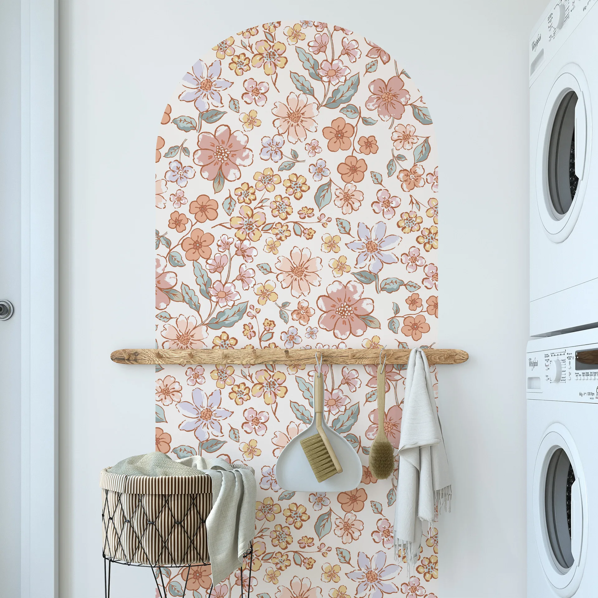 Boho Romantic Pink Floral Arch Art Wall Sticker Peel and Stick 2 in 1 for Living Room Background Decor Waterproof PVC Home Decor