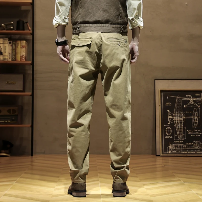 Straight Casual Pants Men Clothing Khaki Green Workwear Denim Mens Pants Trousers For Male Overalls 97% Cotton 3% Spandex