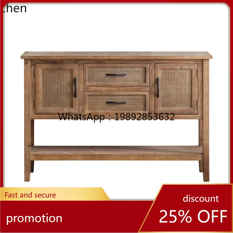 

ZML Sideboard Cabinet Solid Wood Carved Vintage Wall-Mounted Entryway Cabinet Living Room Decorative Storage Cabinet