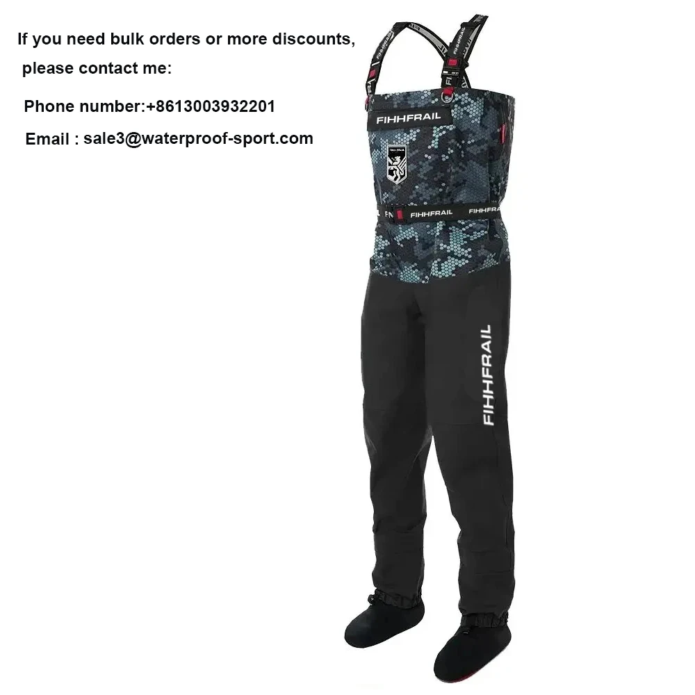 Wasserdichte Neopren-Angelhose für Herren, Tarnfarbene Wathose, Motorradhose, ATV-Fahrradsocke, fliegende Angelwader auf der Brust – Detail 10