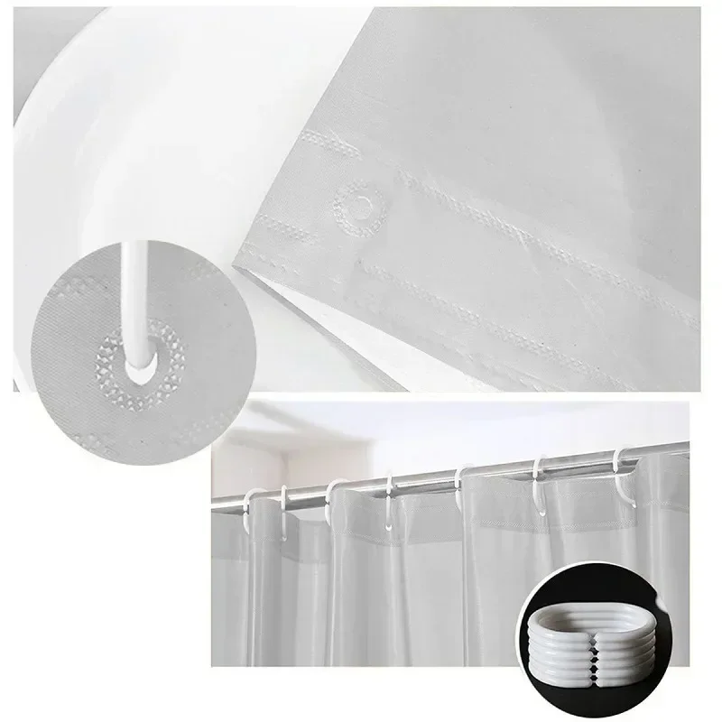PEVA Wasserdichter Duschvorhang, schimmelresistent, einfarbig, Wellenmuster, Fenster-Tüll, luxuriös, mit Haken, schwer, S-Faltung, gewellter Duschvorhang – Detail 3