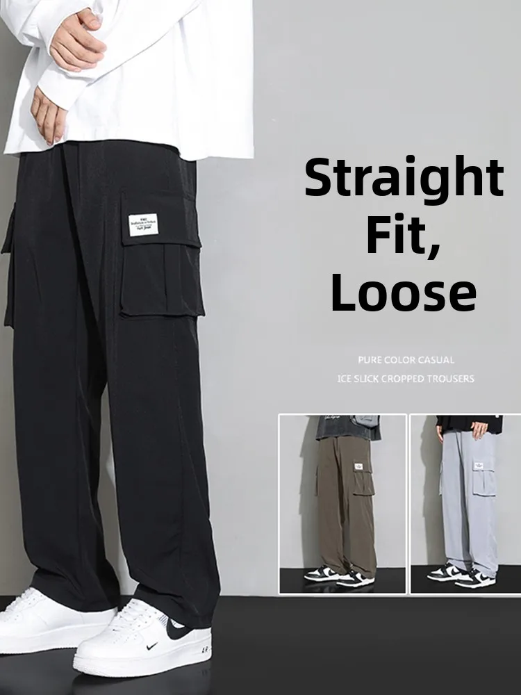 

American Sle Men's Workwear Pants Wide Leg Casual Trousers Trendy High Street Loose Straight Leg Long Trousers Autumn Spring