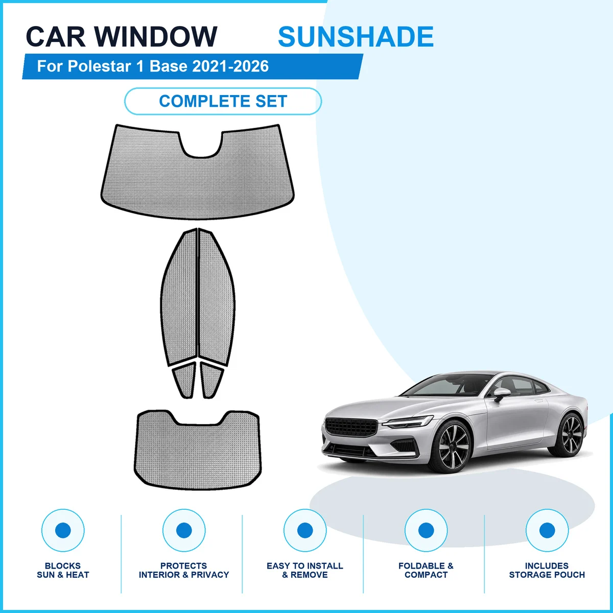 For Polestar 1 Base 2021-2026 Custom Full Set Window Sunshades Aluminum Foil Suction Cup Anti UV Privacy