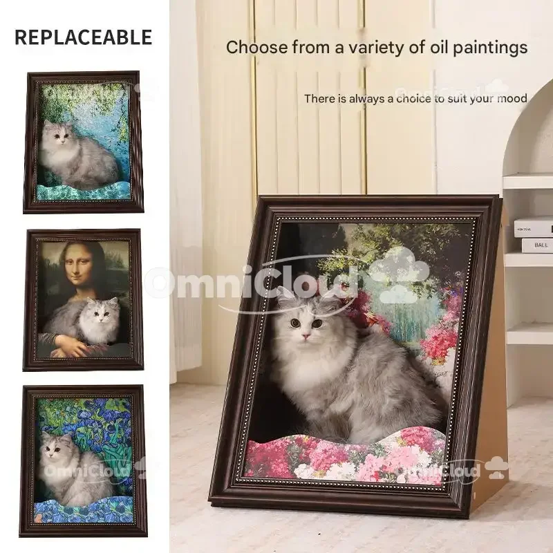 MonaLisa النفط اللوحة ثلاثية الأبعاد تأثير القط خدش السرير مع لوحة خدش قابلة للاستبدال الإبداعية القطط الأثاث القط خدش صور F