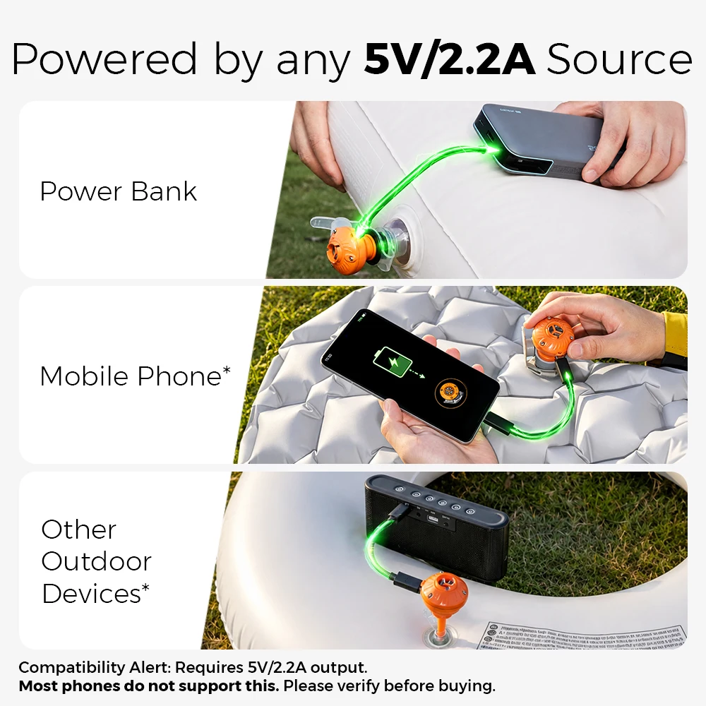 2-in-1 Wireless Electric Air Pump Only 22g Type C Powered Portable Air Compressor for Air Mattress Inflate and Deflata Tool