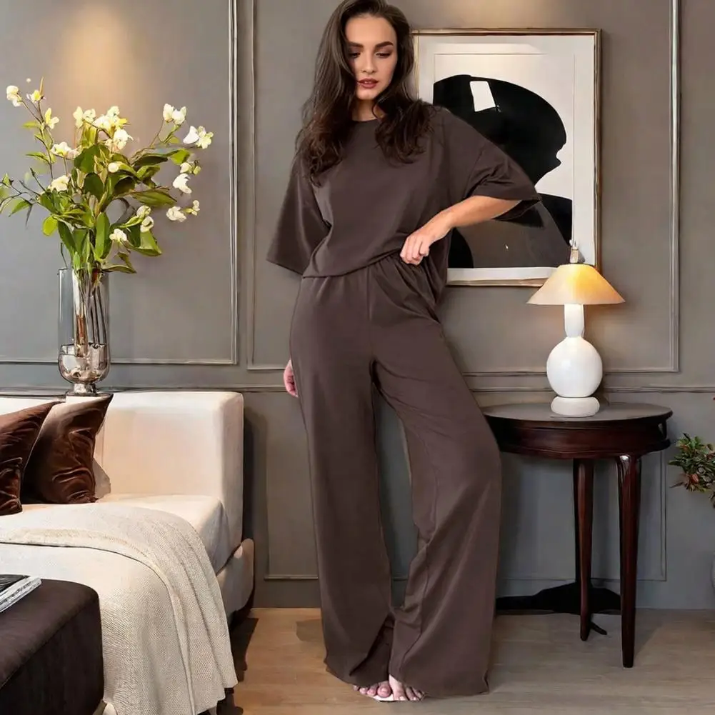 

Women's Two-piece Wide Leg Pants Fashion Set Irregular Short Top Women's Clothing Yoga Exercise Set