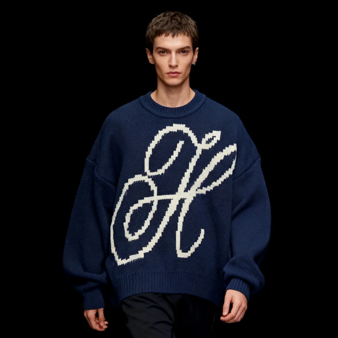 

Трикотаж унисекс 2025 года, свитер с круглым вырезом и буквенным принтом, осень-зима, ограниченная серия, универсальный ленивый стиль