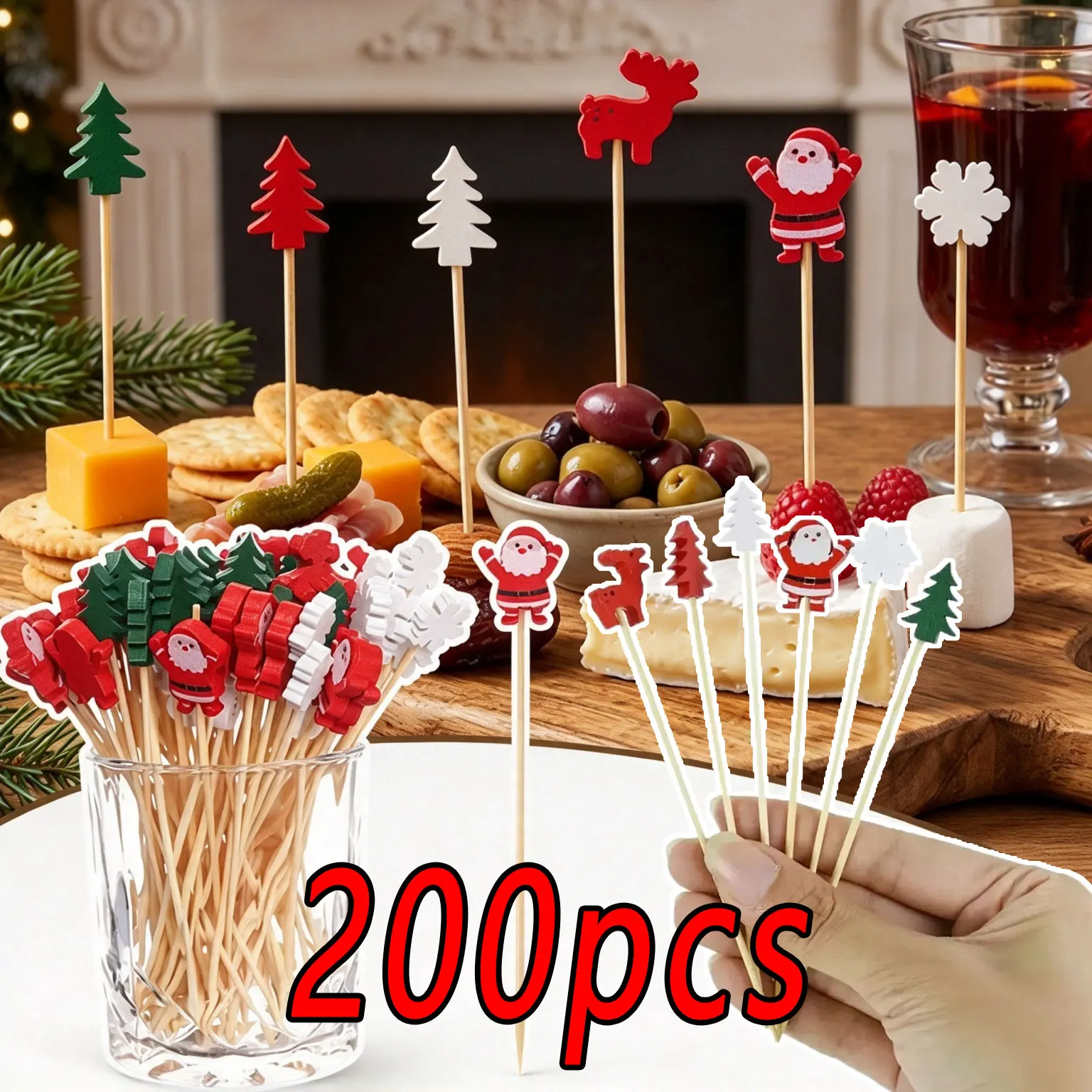 50-200Pcs Disposable Christmas Toothpicks Santa Claus Snowman Christmas Fruit Picks Christmas Decoration Xmas Party Supplies