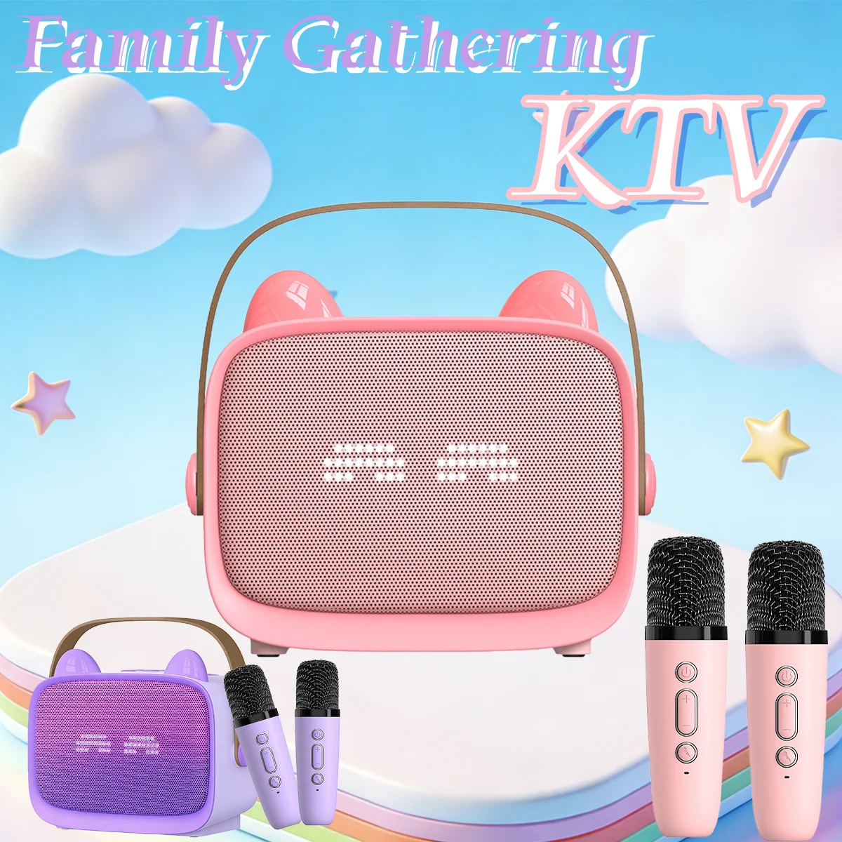 Brinquedo de karaoke com alto-falante Bluetooth, brinquedo interativo para reuniões familiares, com luzes LED de pixel dinâmicas, alto-falante portátil sem fio.