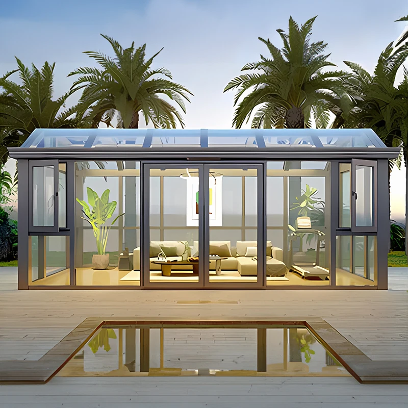 تخصيص قابل للسحب 4 الموسم الألومنيوم في الهواء الطلق العريشة شرفة الزجاج الهياكل لفناء حديقة شرفة غرفة الشمس #1