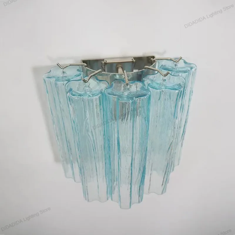 

Modern Nordic Pink Murano Glass Wall Sconce, Star Tube Frosted Glass Lustre Lamp for Dining Room, Trendy Indoor Lighting