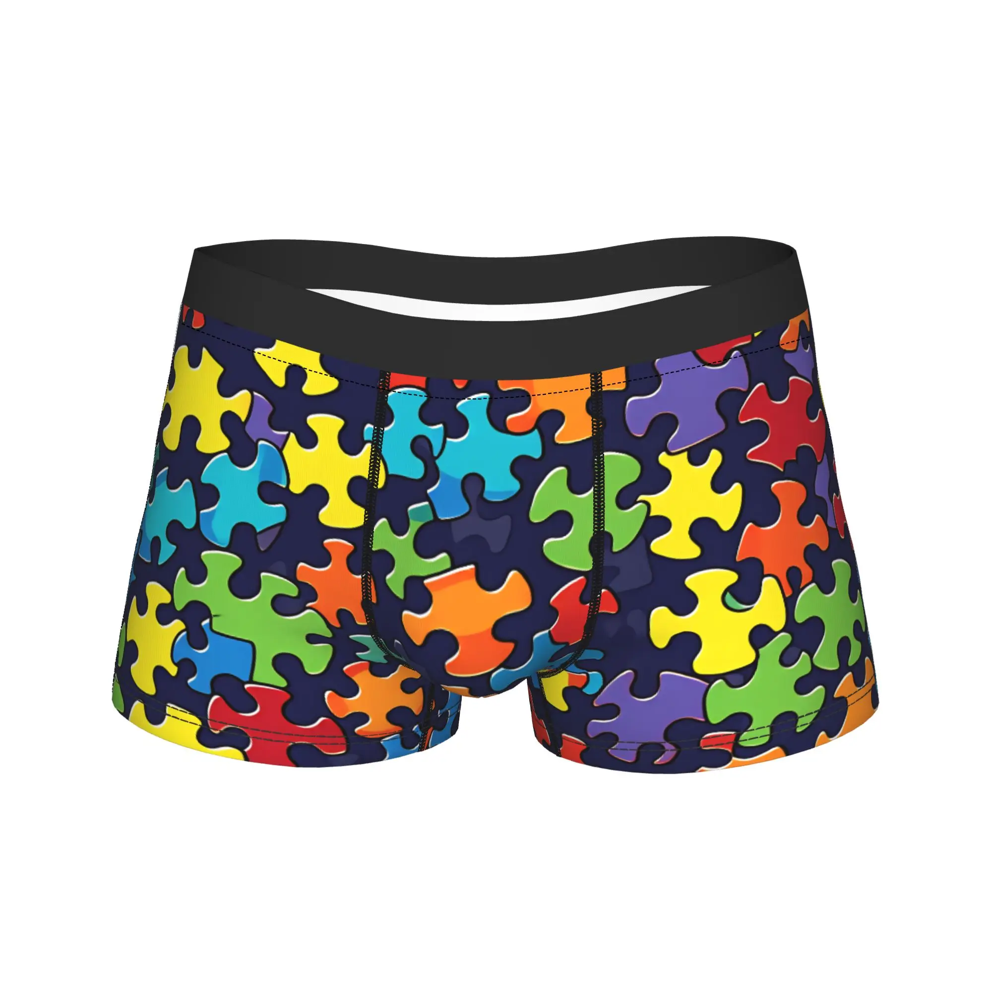 

Autism Awareness Dark Background Rainbow Puzzle Underwear Breathable Underpants Boxer Brief Man 3D Pouch Plus Size Boxershorts