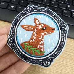 1PC Deer Outside Window Embroidered Patch Vintage Animal Badge DIY Gift Iron On Patches For Clothes Cap Bag Jacket Trucker Hat