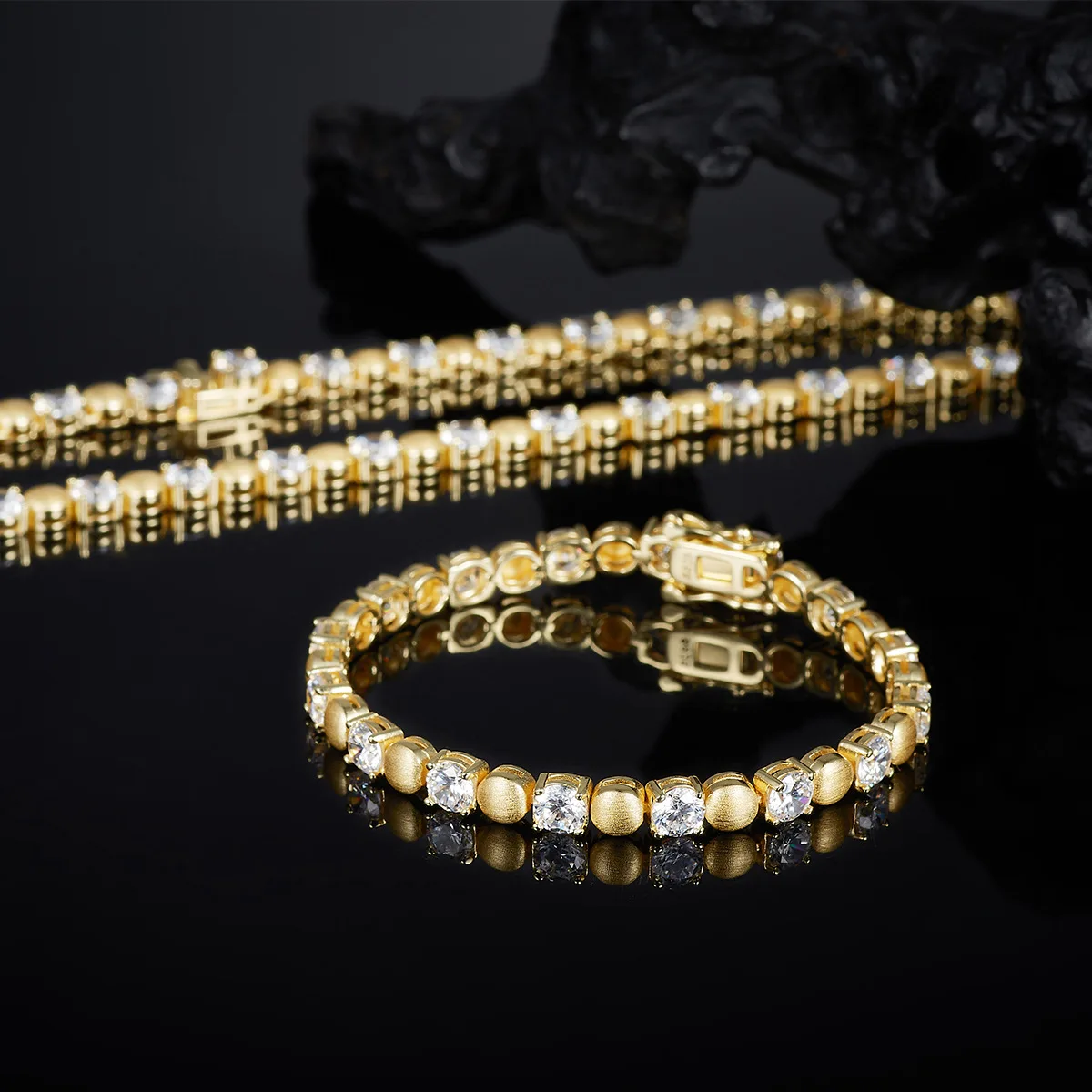 OEVAS each 5mm Round Moissanite Necklace Bracelet Set for Women S925 Silver Plated 18K Gold Wedding Party Fine Jewelry Gift