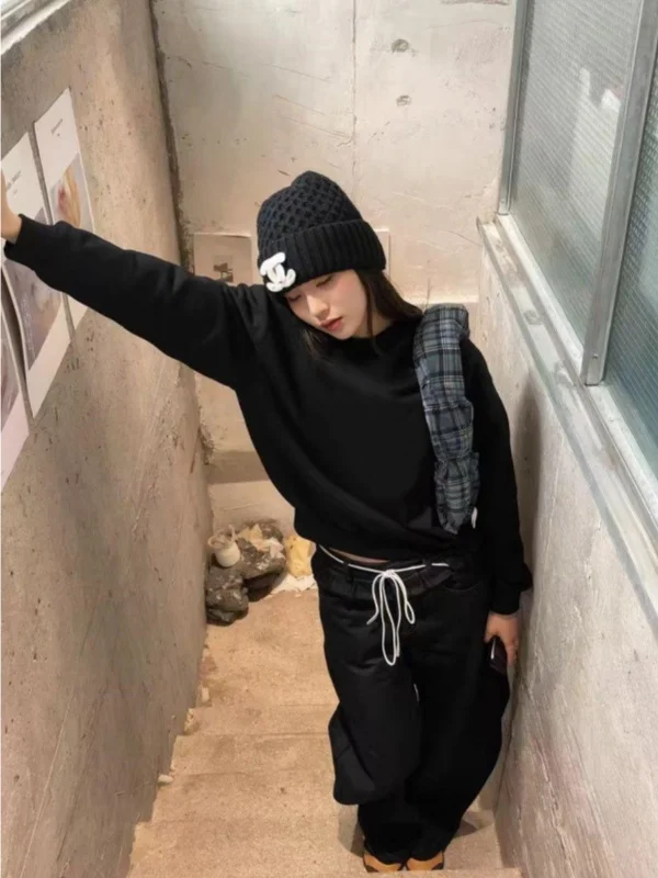 

Премиум-свитшот с круглым вырезом для женщин, новинка ранней осени 2025, корейский свободный крой, с капюшоном, цветной топ