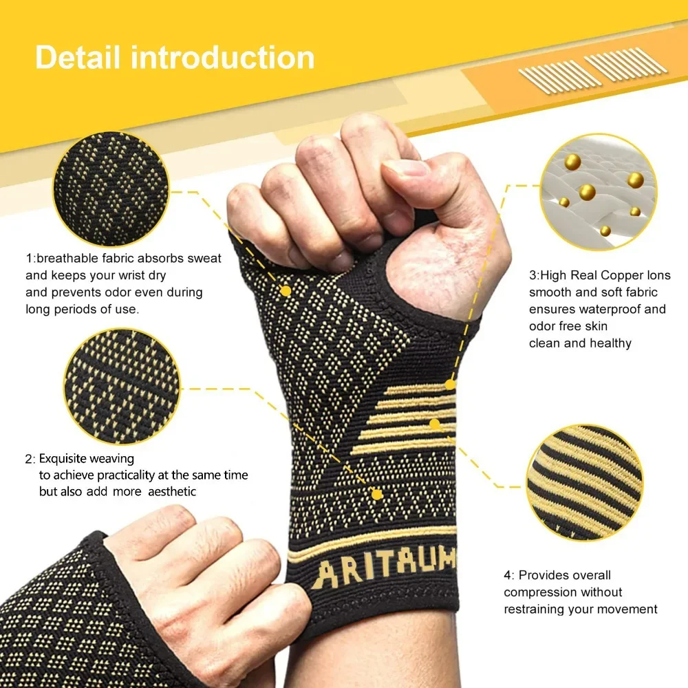 Breathable Copper Fiber Wrist Support Compression Sleeve Wrist Palm Protector Comfortable Daily Use Sports Injury Recovery