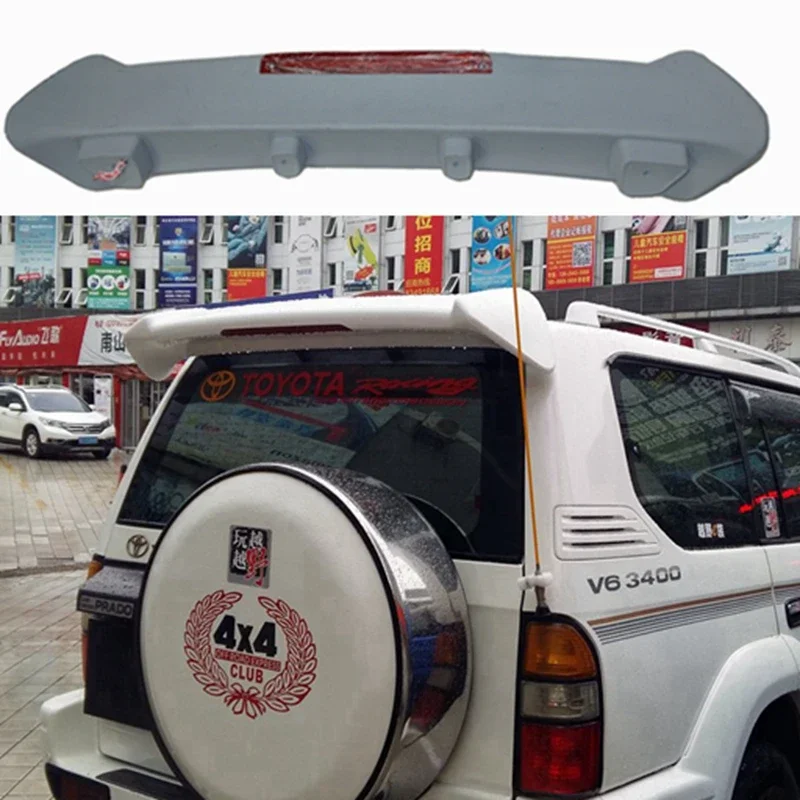 Car Styling ABS Plastic Unpainted Primer Color Rear Trunk Wing Roof Spoiler With Led Light For Toyota Prado FJ90 3400 Spoiler