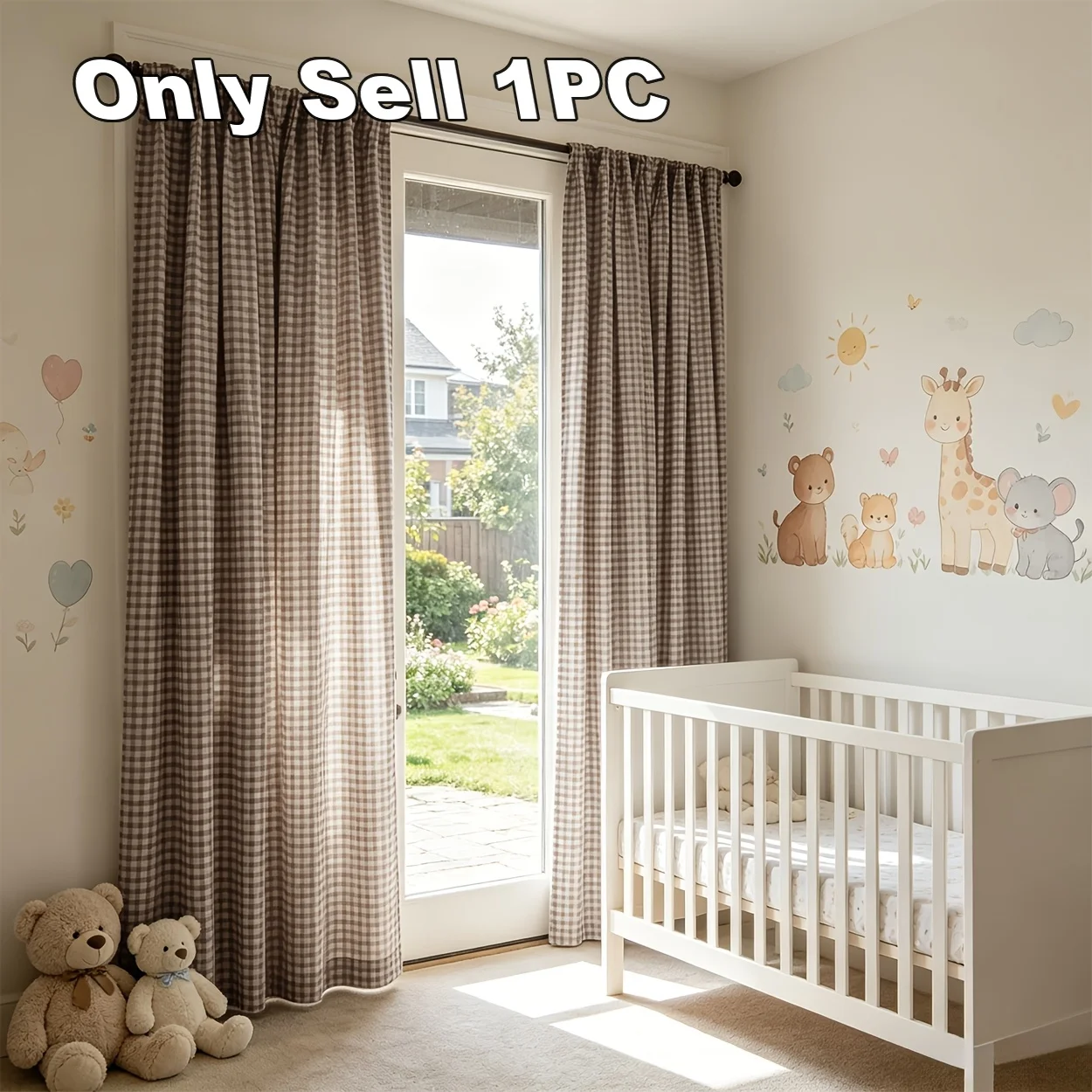 1 Piece Small Grid Rod Pocket Curtain, Semi-Sheer Comfortable Curtain for Bedroom Living Room, American Country Simple Nursery D