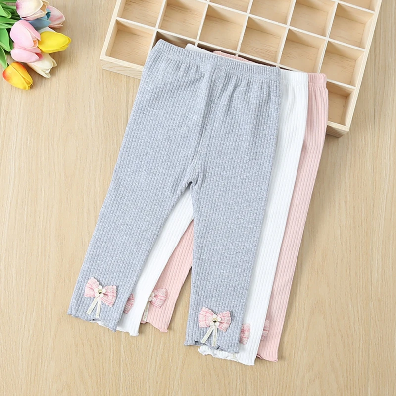 Girls Pants Sweet Solid Bow Decor Skinny Princess Leggings Toddler Kids Cotton Soft Underpants Fashion Casual Bottom Trousers