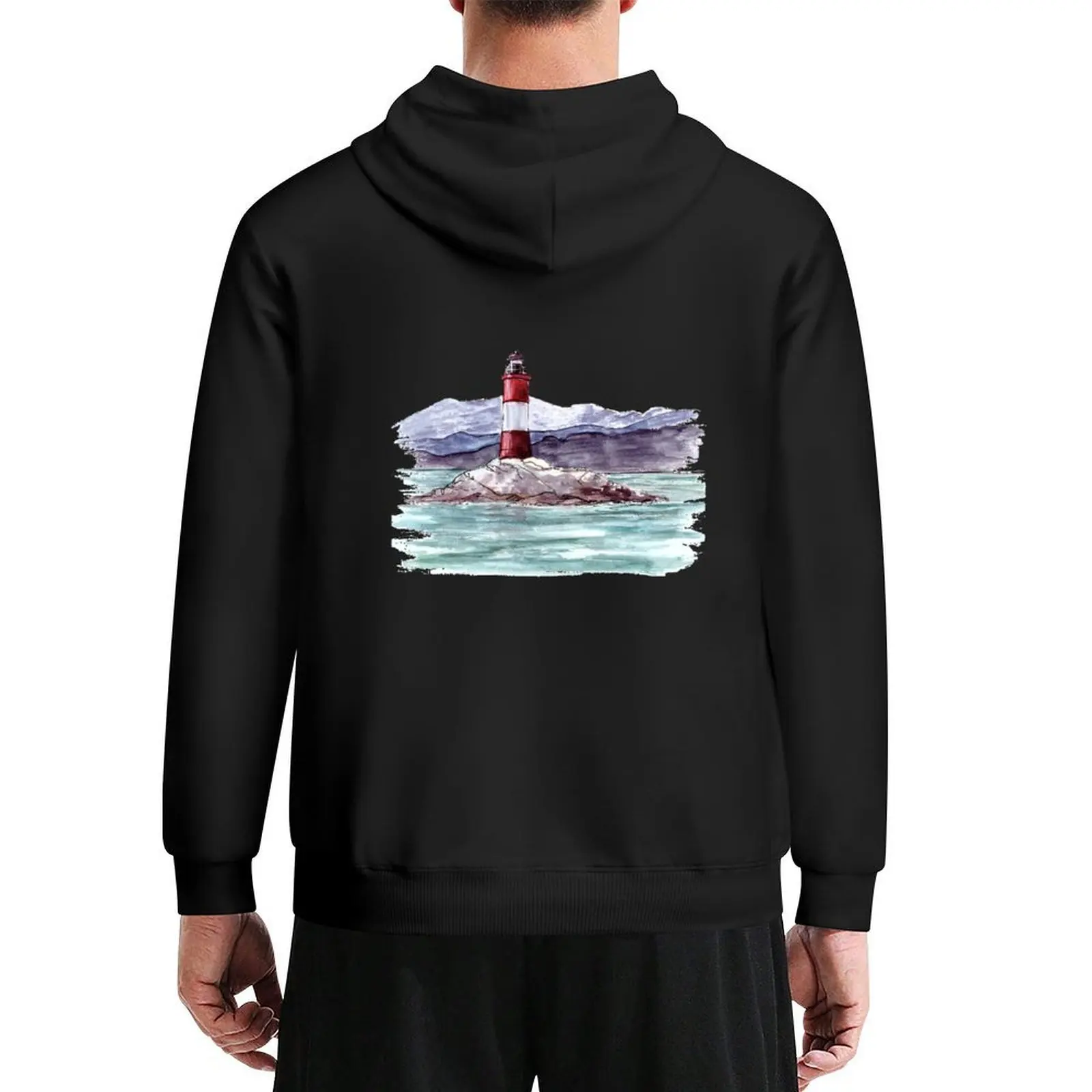 

Argentina landscape Les Eclaireurs Lighthouse Beagle channel near Ushuaia Watercolor illustration hand painted Hoodie