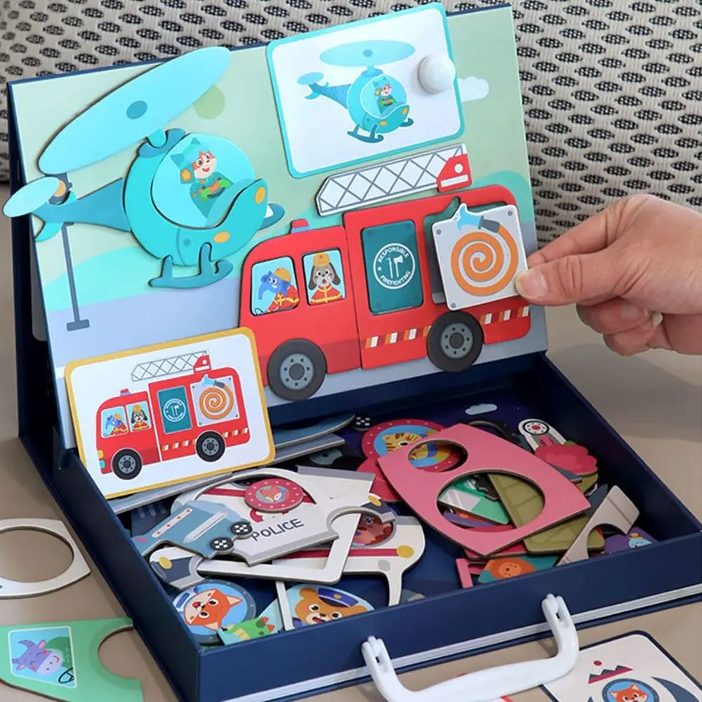 Mehrfarbige magnetische Anziehpuzzles, Cartoon-Muster, Holz, magnetisches Puzzle, Verkehrswerkzeug, DIY, Montessori-Spiele, frühe Pädagogik