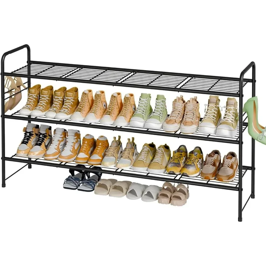 

3 Tier Shoe Rack for Closet 46.5 Inch Extra Long Shoe Storage Organizer for Shelves Heavy Duty Metal Easy Assembly Black