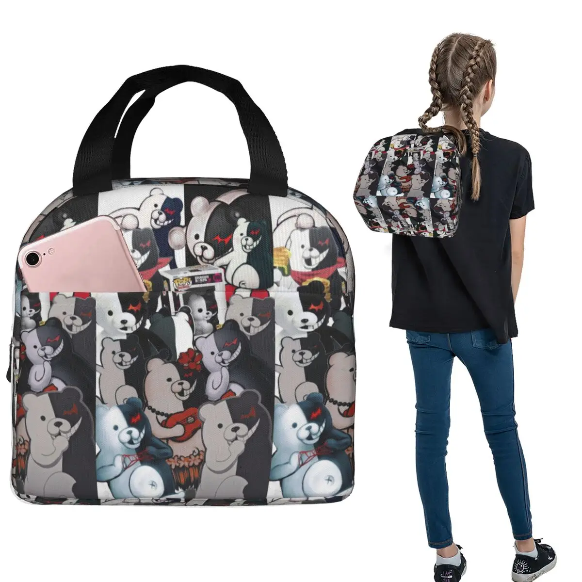 

Japan Anime Danganronpa Monokuma Insulated Lunch Bag for Women Kids Portable Food Boxes Thermal Lunch Box Tote